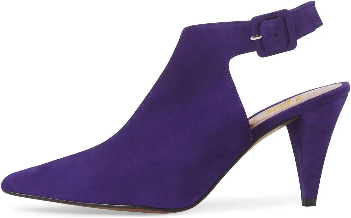 YDN Women Pointed Toe Cone High Heels Slingback Booties Ankle Strap Faux Suede Buckle Party Dress Sandal Size 4-15 US