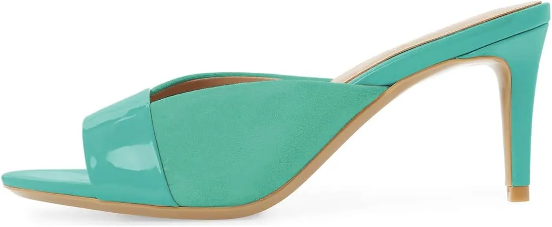 YDN Women Trendy Peep Toe Mid Heel Pumps Slip on Mules Slide Slipper Stiletto Shoes Size 4-15 US