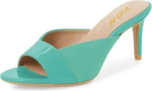YDN Women Trendy Peep Toe Mid Heel Pumps Slip on Mules Slide Slipper Stiletto Shoes Size 4-15 US