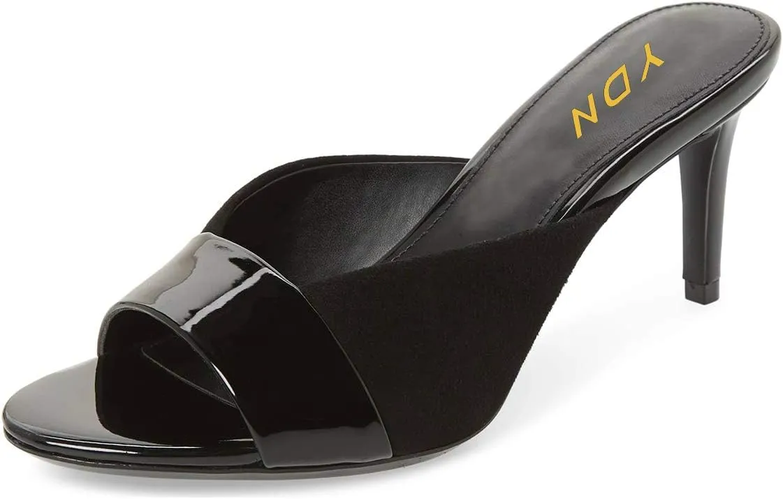 YDN Women Trendy Peep Toe Mid Heel Pumps Slip on Mules Slide Slipper Stiletto Shoes Size 4-15 US