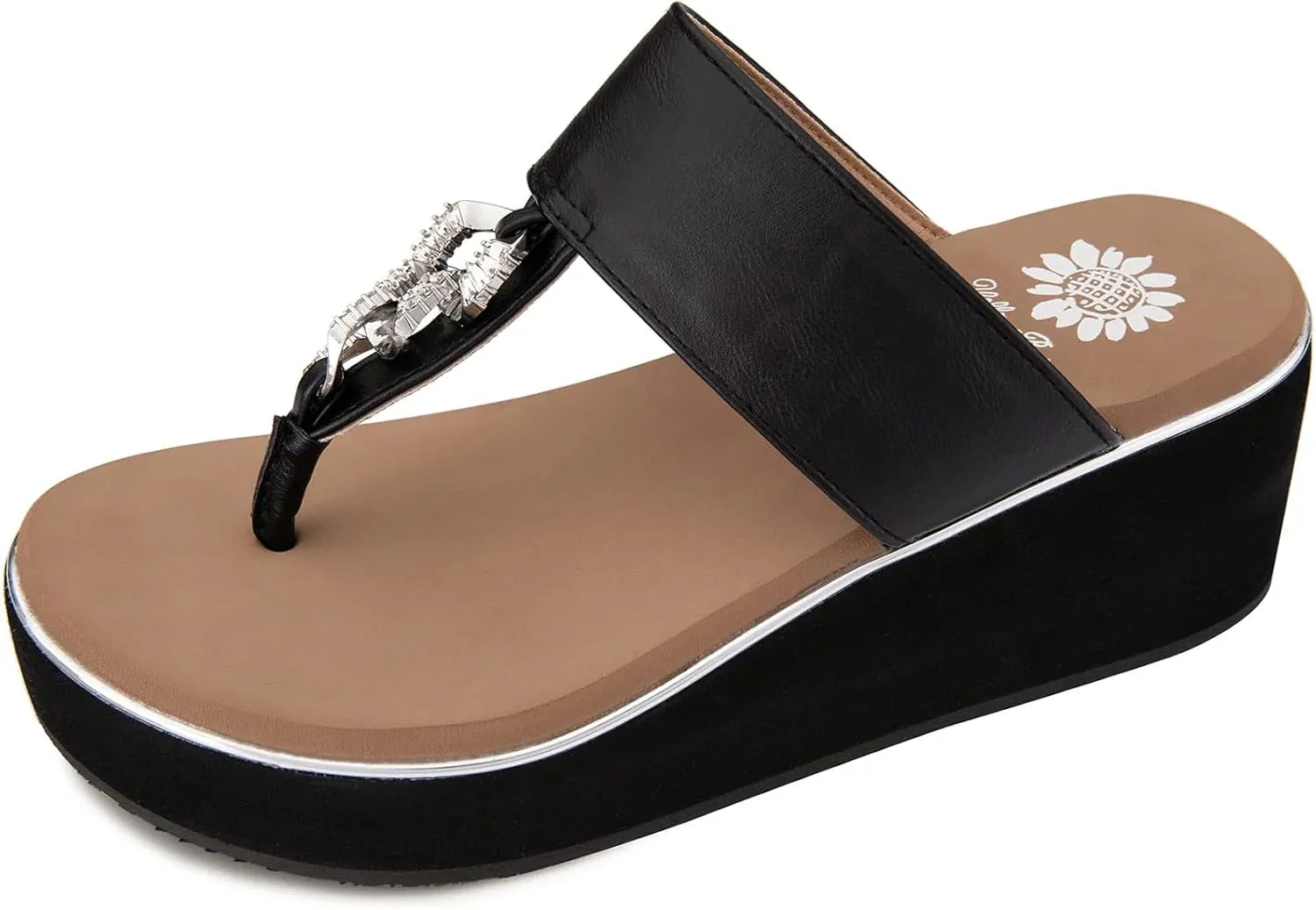 Yellow Box Women's Darcy Wedge Sandal, Round Toe, Medium-High 2.75 Inch Heel, 1.25 Inch Platform Comfortable Flip-Flop