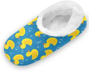 Yellow Duck Blue Bubbles Slippers for Kids Toddler Cartoon Animals Home House Fuzzy Slipper Indoor Soft Plush Fleece Non Slip Casual Shoes for Girls Boys, XS