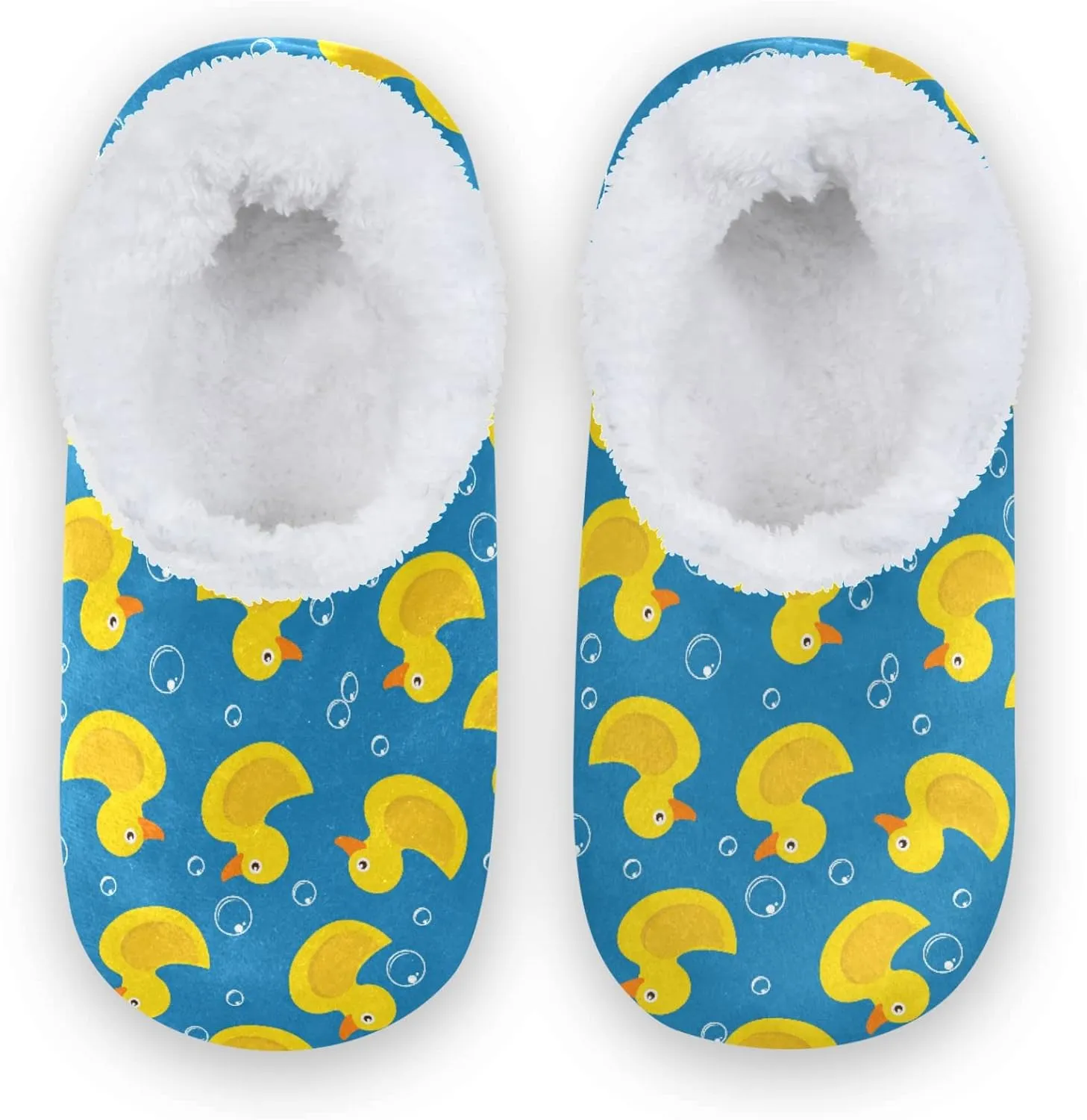 Yellow Duck Blue Bubbles Slippers for Kids Toddler Cartoon Animals Home House Fuzzy Slipper Indoor Soft Plush Fleece Non Slip Casual Shoes for Girls Boys, XS