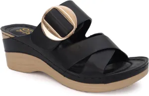 YOKI IRENA Women’s Slides Comfort Wedge Sandals with Crisscross Upper & Buckle, Dressy Sandals Women, Wedge Sandals for Women, Women's Sandals Comfortable, Summer Sandals