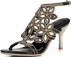 YooPrettyz Women Flowers Strappy Evening Heeled Sandals Caged Slingback Dress Slim Heels
