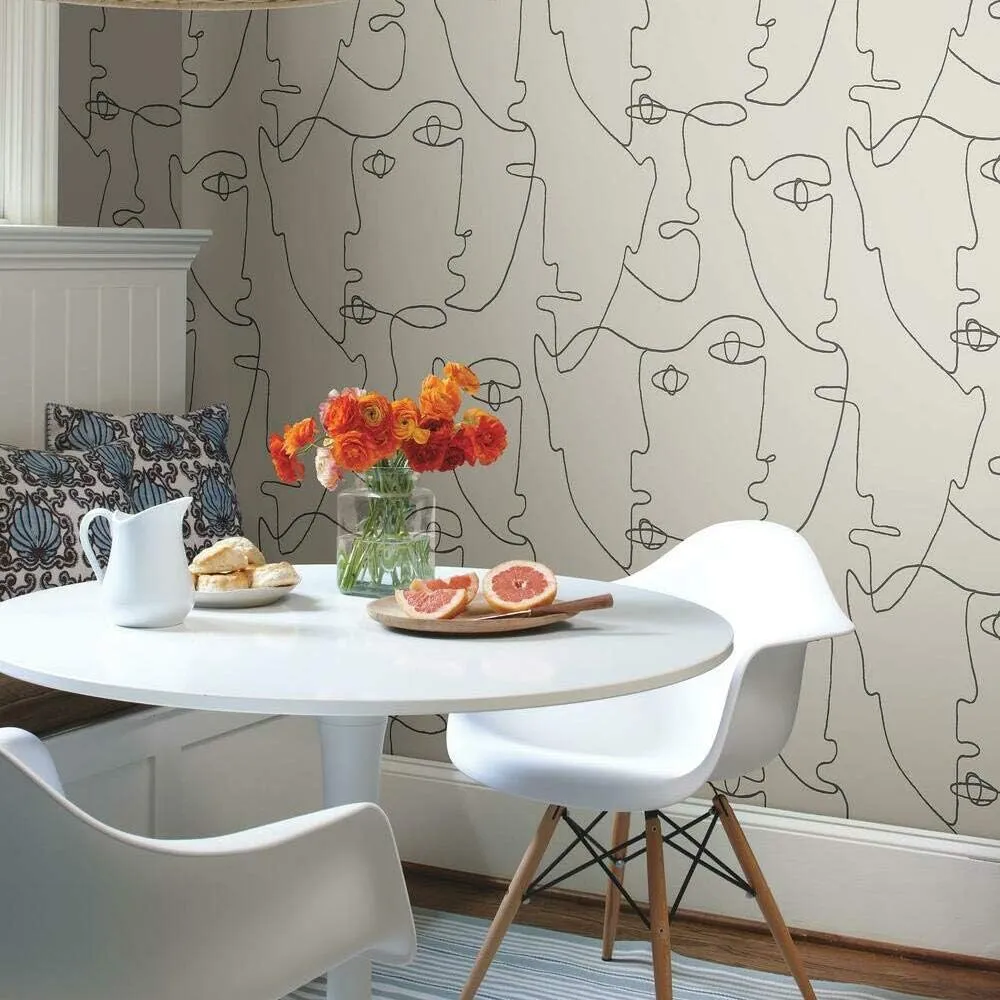 York Wallcoverings Pablo Portraits Linen & Charcoal Premium Peel and Stick Wallpaper