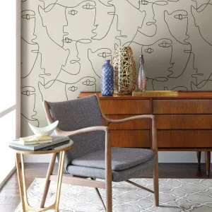 York Wallcoverings Pablo Portraits Linen & Charcoal Premium Peel and Stick Wallpaper