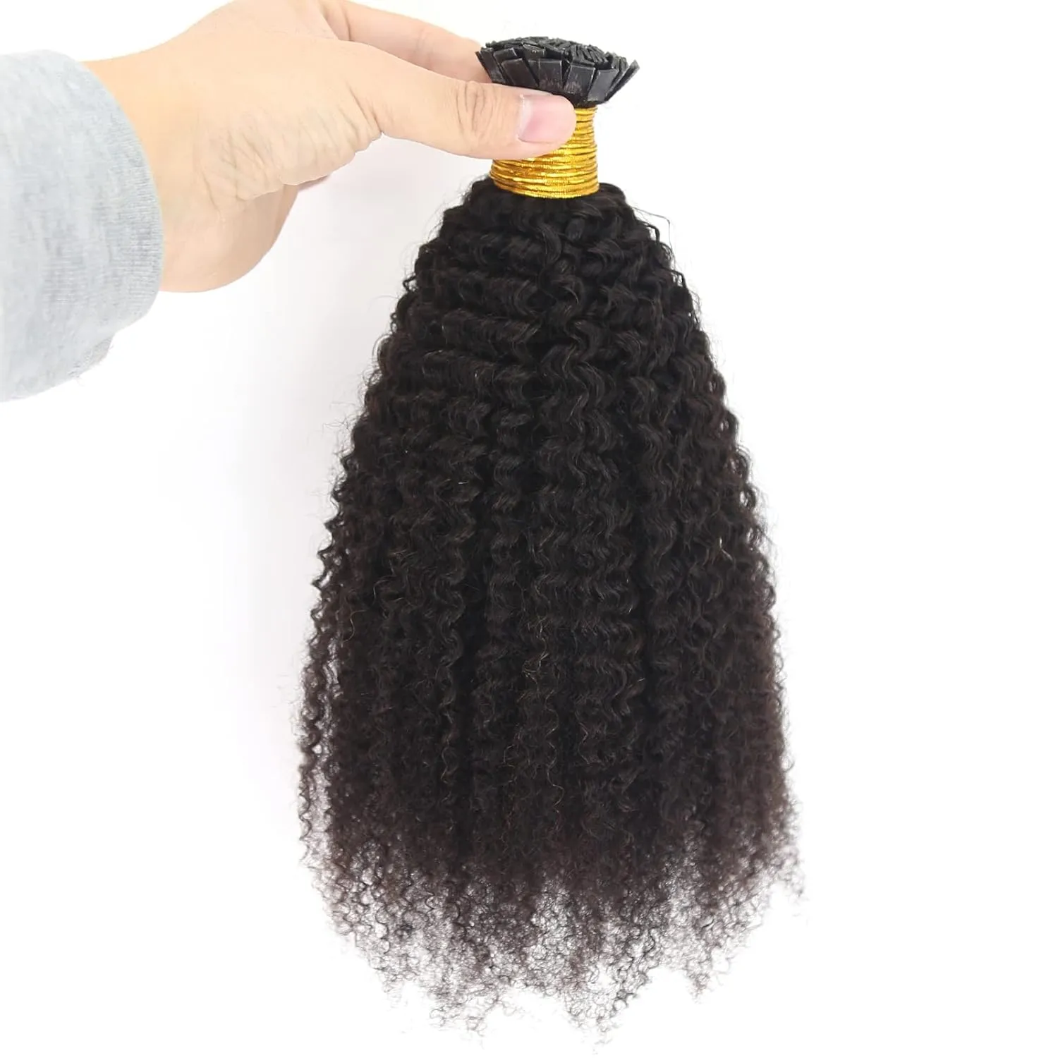 ZigZag Hair Afro Kinky Curly Flat Tip Human Hair Extensions 4B 4C Flat Tip Keratin Hair Extensions 100strands Hair Extensions Fusion Human Hair Natural Color (4B 4C, 16 Inch)