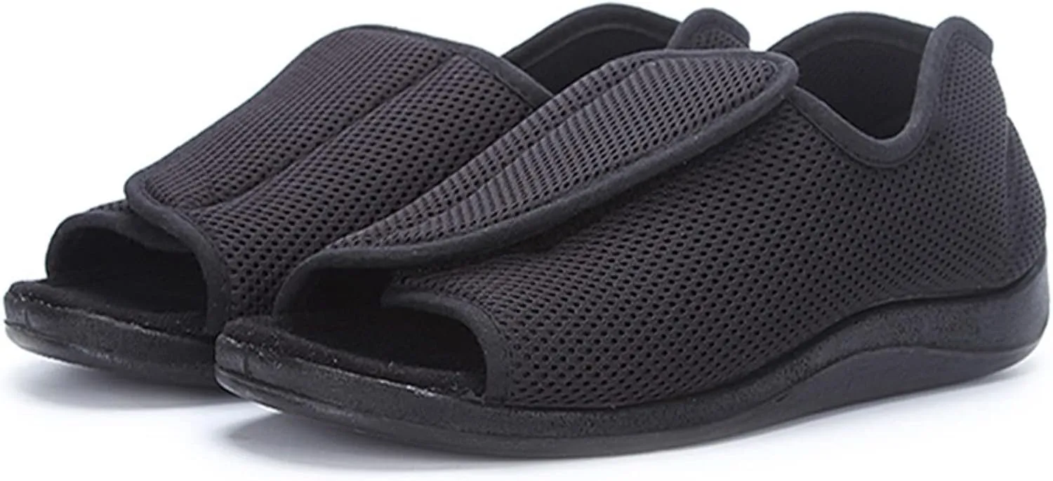 ZXAY Adjustable Arthritis Edema Slippers for Elderly Women,Summer Extra Wide Open Toe Sandals, Adjustable Arthritis Edema Slippers for Seniors,Black,46