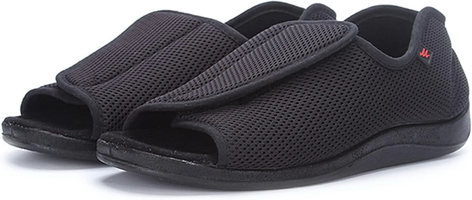 ZXAY Adjustable Arthritis Edema Slippers for Elderly Women,Summer Extra Wide Open Toe Sandals, Adjustable Arthritis Edema Slippers for Seniors,Black,46