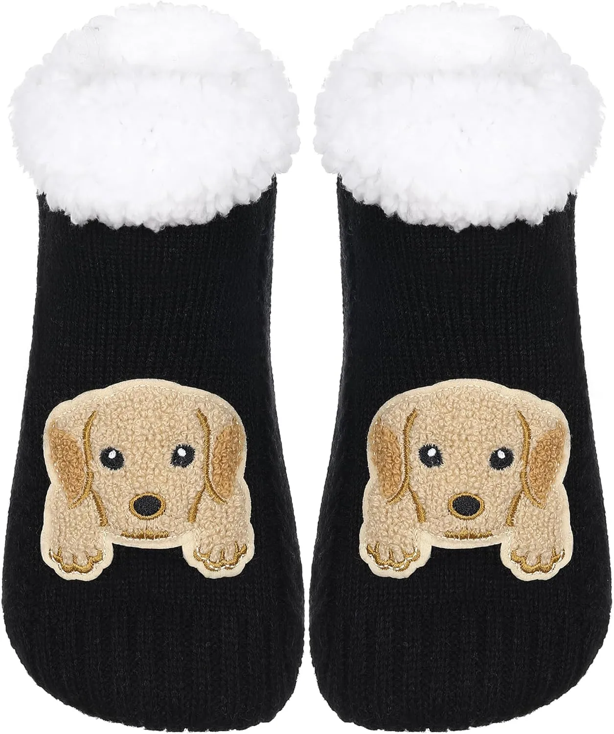 ZYZX Dog Pattern Slipper Socks with Grips Winter Knit Fleece-lined Warm Cute Fuzzy Socks Non Slip Cozy Soft Funny Fluffy House Socks Gifts