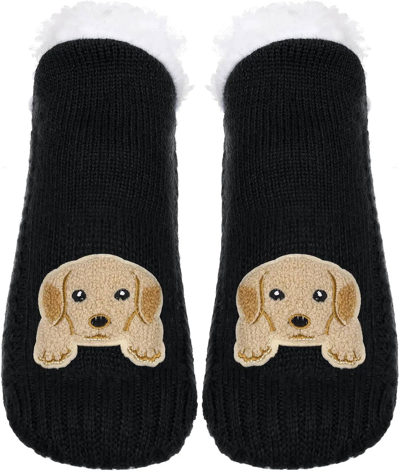 ZYZX Dog Pattern Slipper Socks with Grips Winter Knit Fleece-lined Warm Cute Fuzzy Socks Non Slip Cozy Soft Funny Fluffy House Socks Gifts