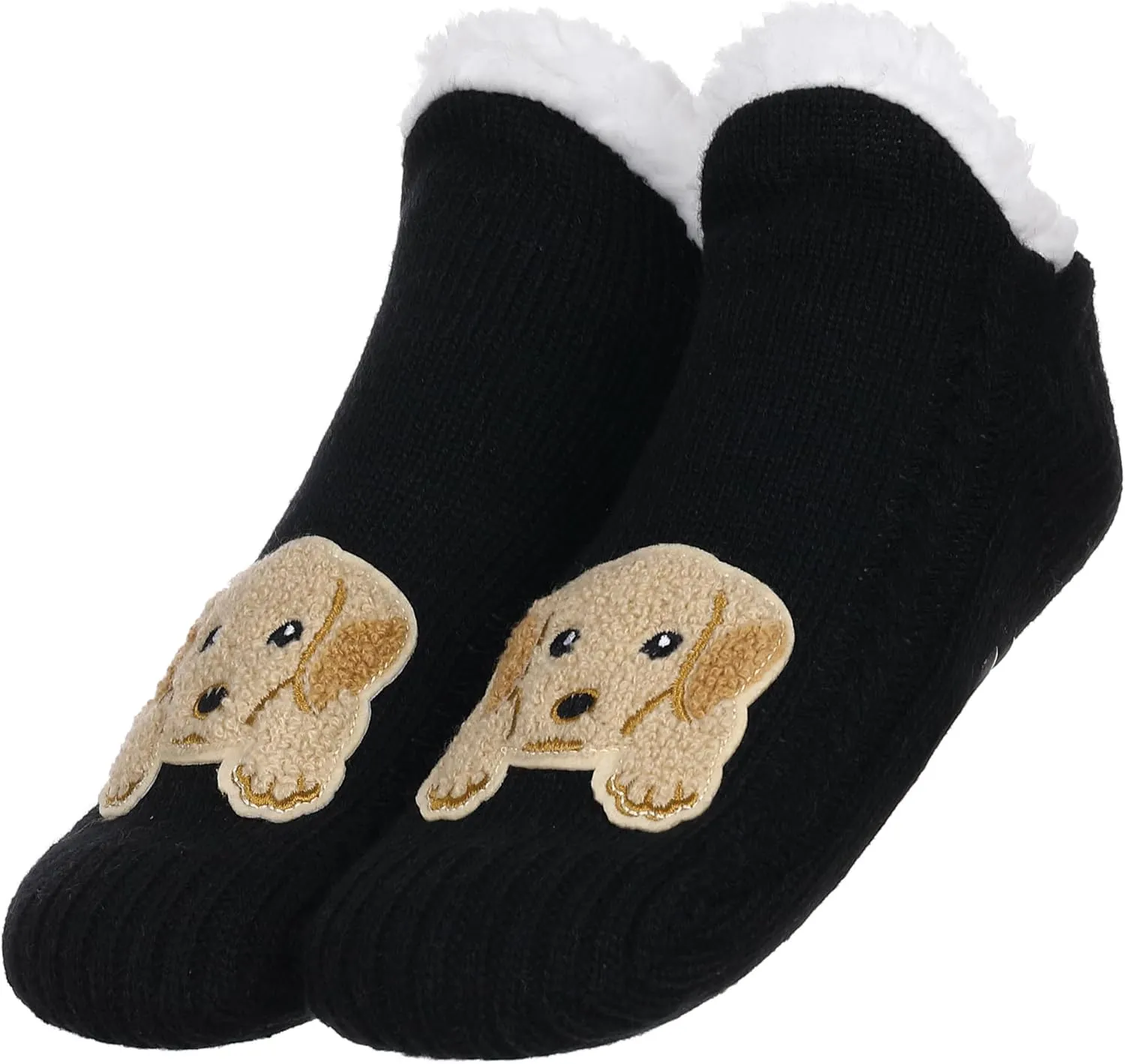 ZYZX Dog Pattern Slipper Socks with Grips Winter Knit Fleece-lined Warm Cute Fuzzy Socks Non Slip Cozy Soft Funny Fluffy House Socks Gifts